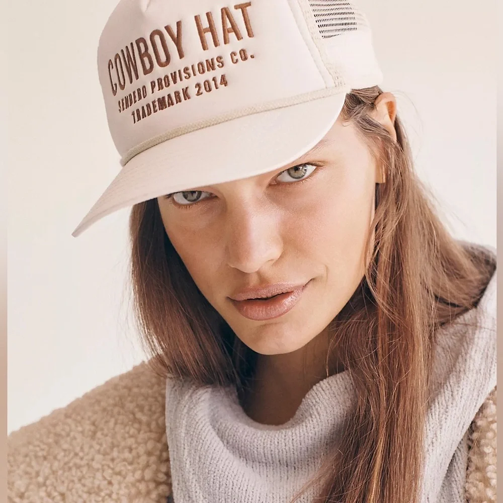 Free People Cowboy Trucker Hat by Senderos Provisions Co.Tan/Cream - Picture 3 of 13